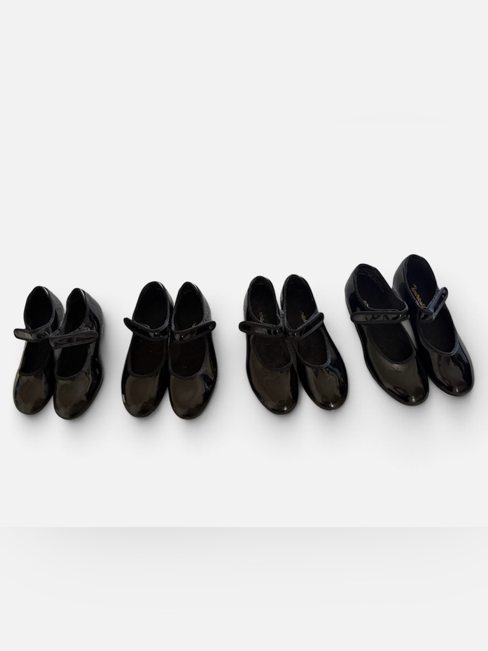 4 pair Classic Child Black Patent Tap Shoes